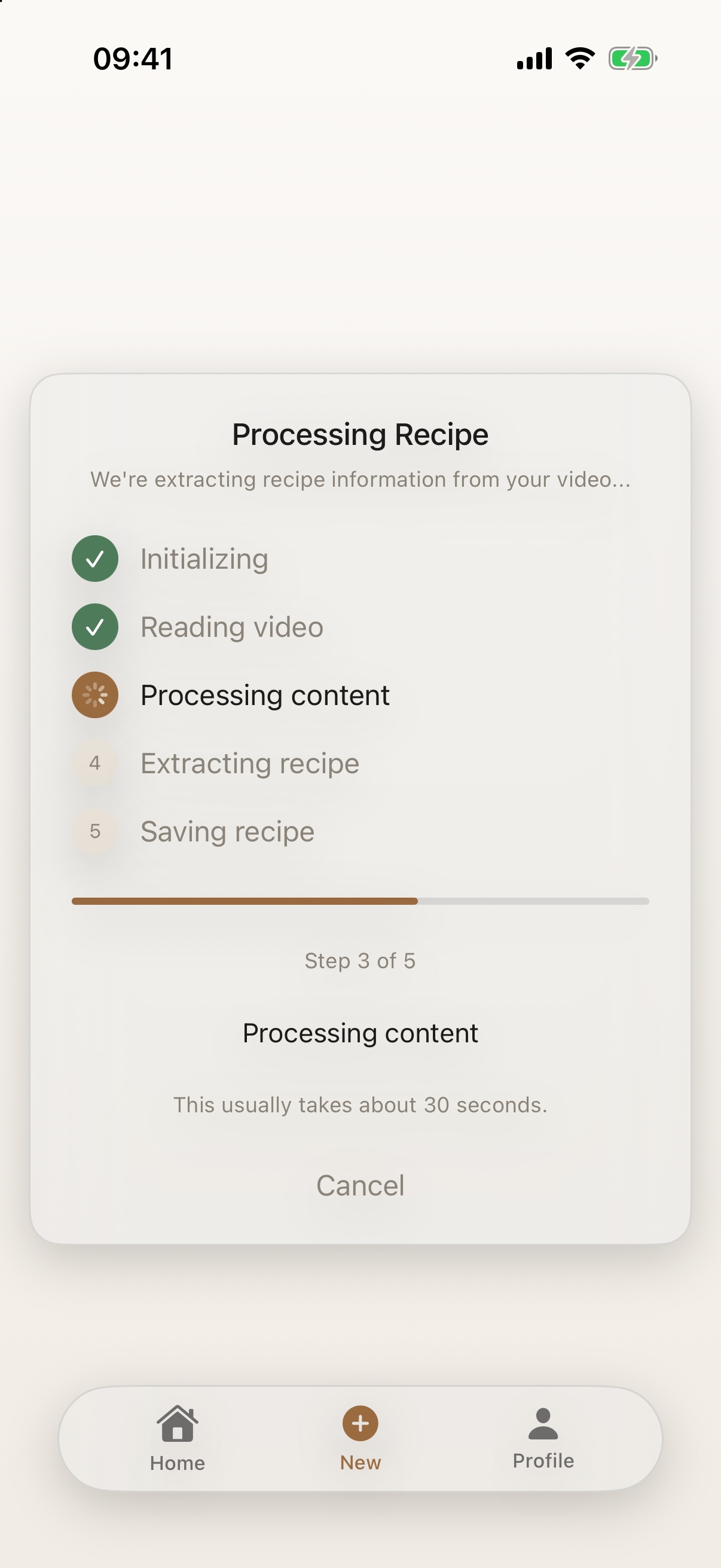 Extraction progress screen showing video being processed
