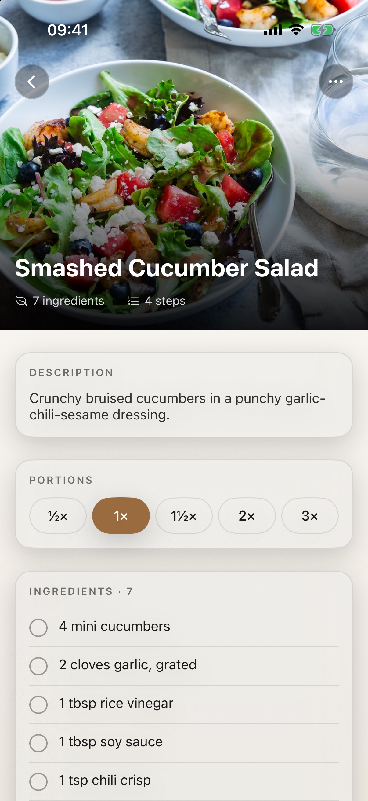 Resimply home screen showing a recently extracted recipe with ingredients and steps.