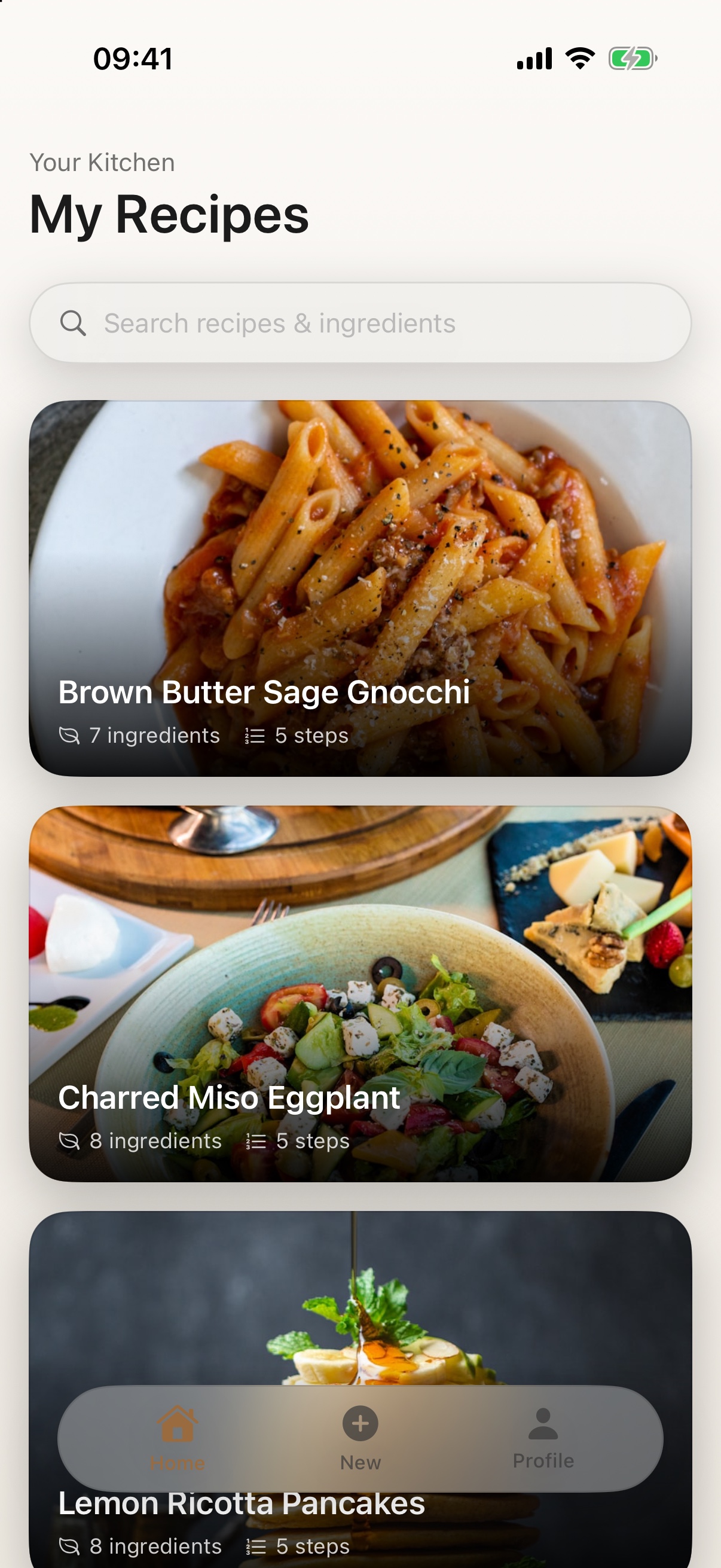 Resimply recipe library showing a list of saved recipes